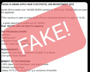 Sasssa Sends Strong Warning Against Fake Job Ad